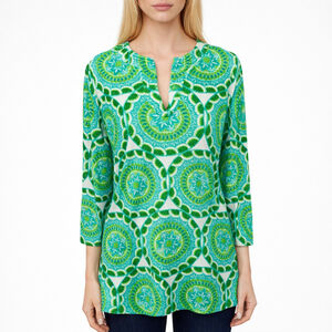 Talbots Terry Split Neck Long Sleeve Tunic Green Cover up Beachy Resort Size 1X